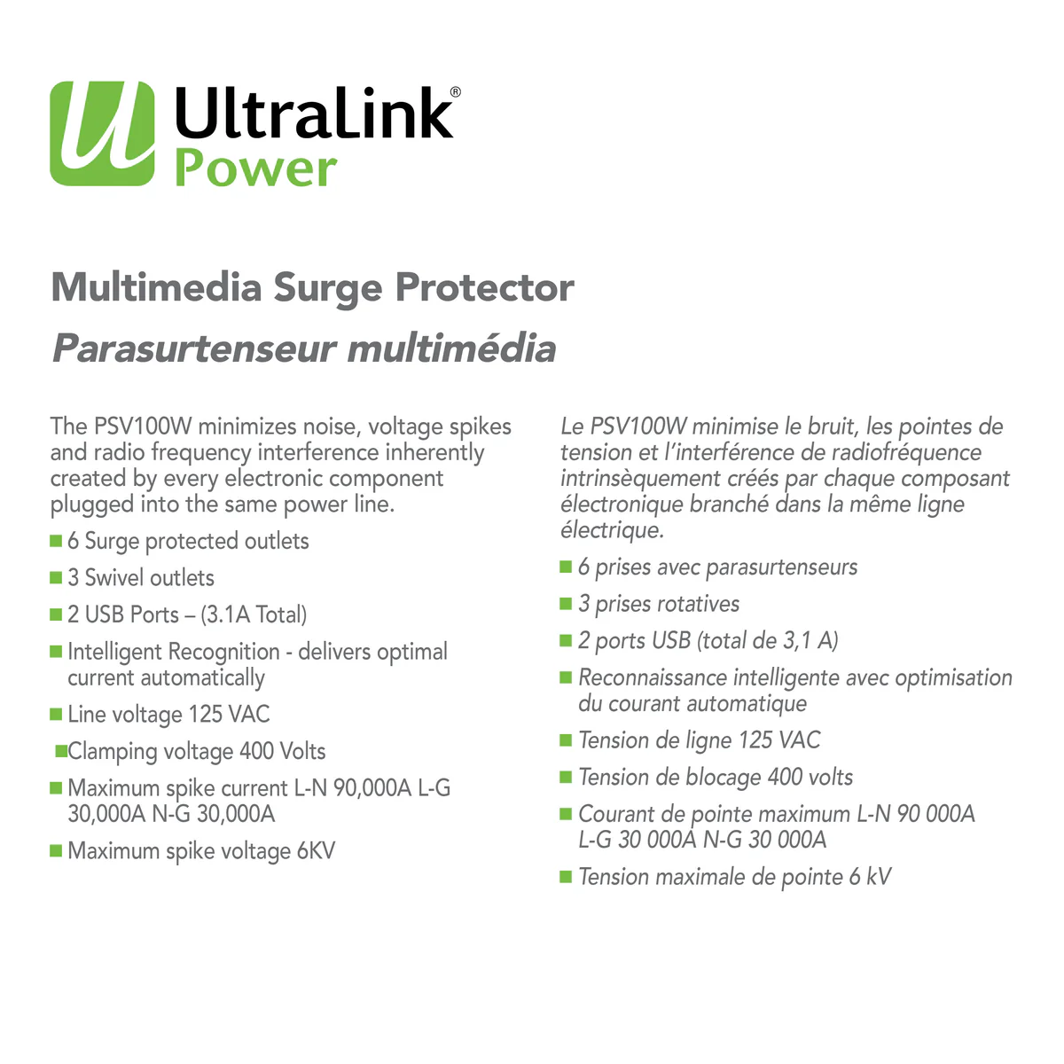 Ultralink 6 Outlet 2 USB Surge Features Image 05