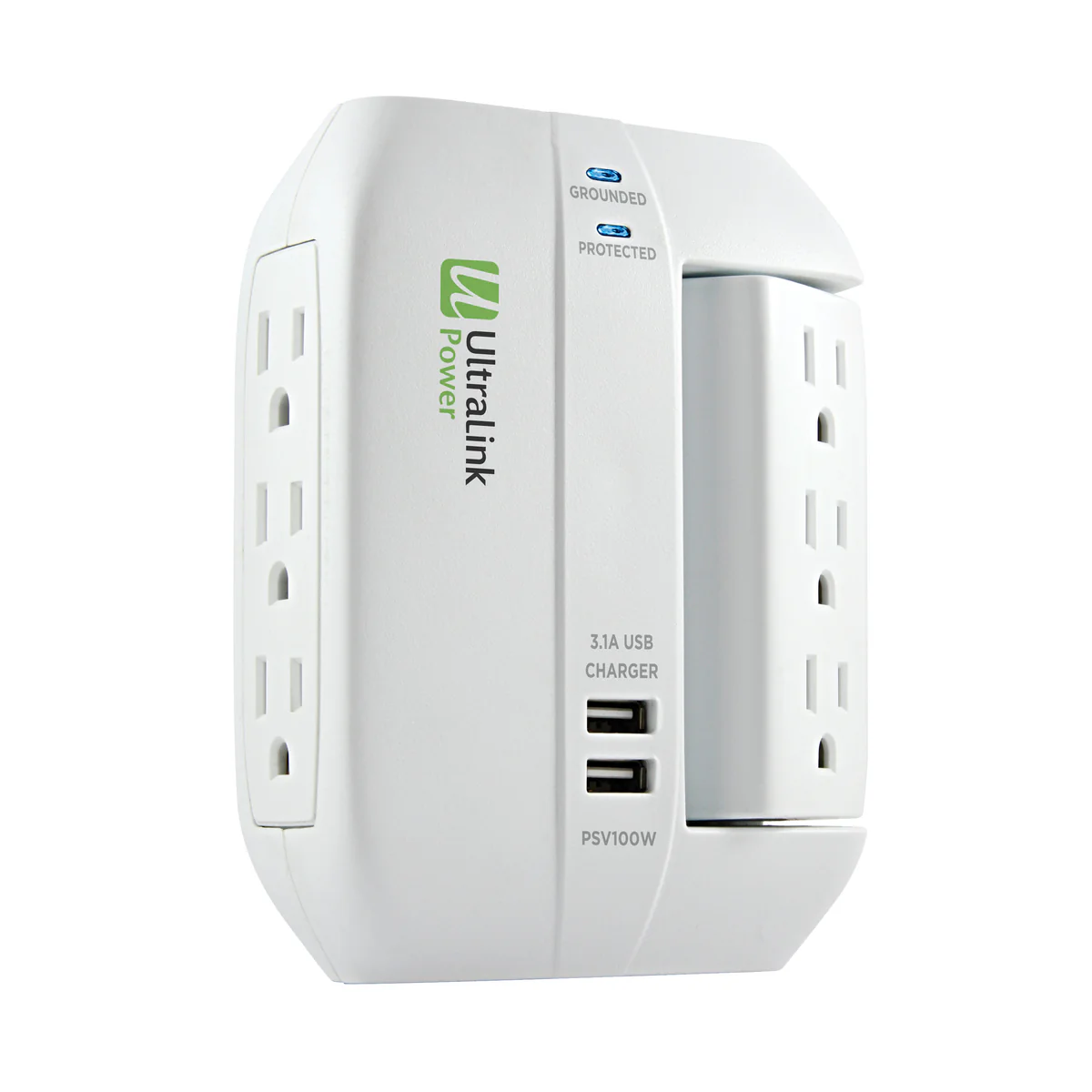 Ultralink White 6 Outlet 2 USB Surge Protector Product Image 01