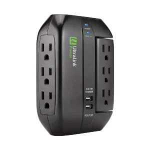 Ultralink Black 6 Outlet 2 USB Surge Protector Product Image 01